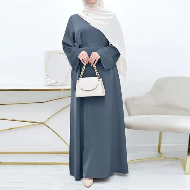Women's Satin Skirt Djellaba Simple Solid Color Loose Gray Blue - Shop at LoveMi