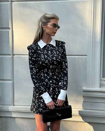 Dress Classic Printed Black Long Sleeve Black - Shop at LoveMi