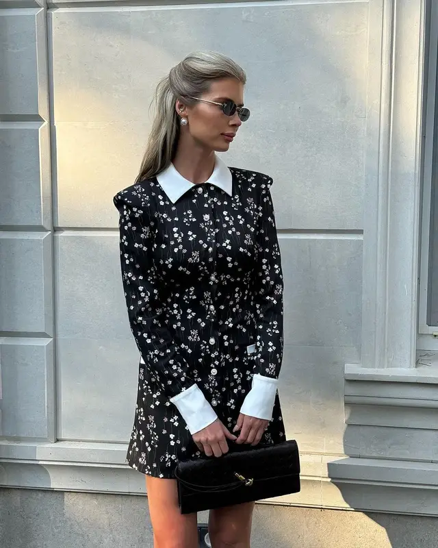 Dress Classic Printed Black Long Sleeve Black - Shop at LoveMi