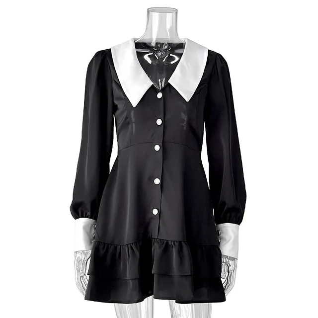 Retro Button Polka Dot A Line Dress Black - Shop at LoveMi