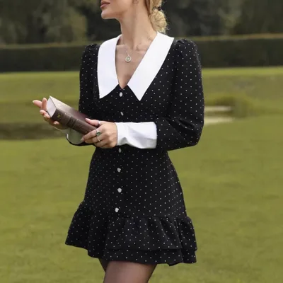 Retro Button Polka Dot A Line Dress Polka Dot - Shop at LoveMi