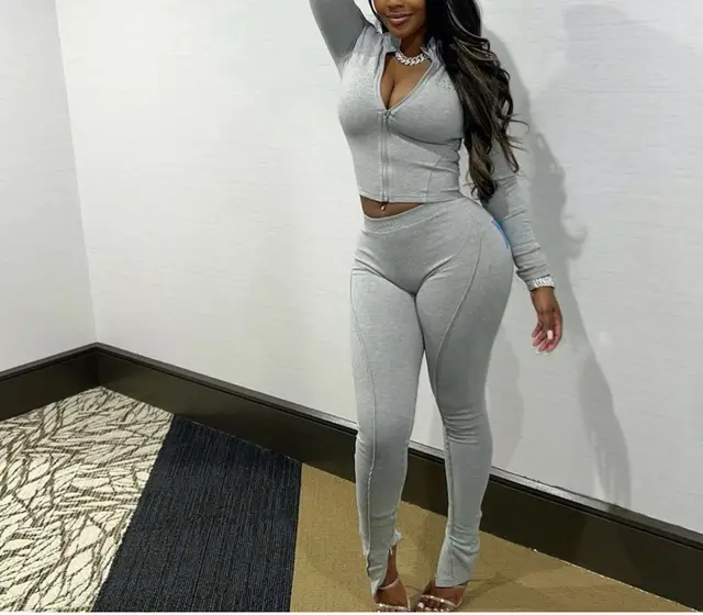 Two piece Suit European And American Fashion Casual Women's Clothing Gray - Shop at LoveMi