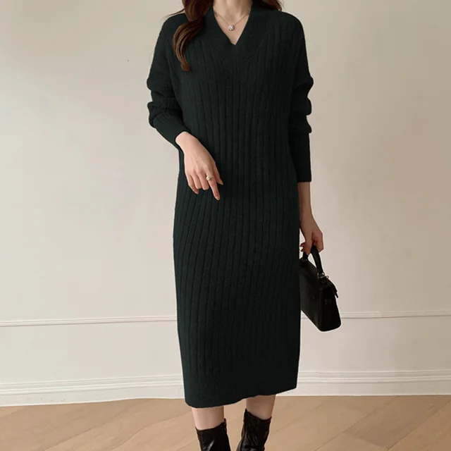 Match With Coat Inner Wear Base Sweater Long Dress Black - Shop at LoveMi