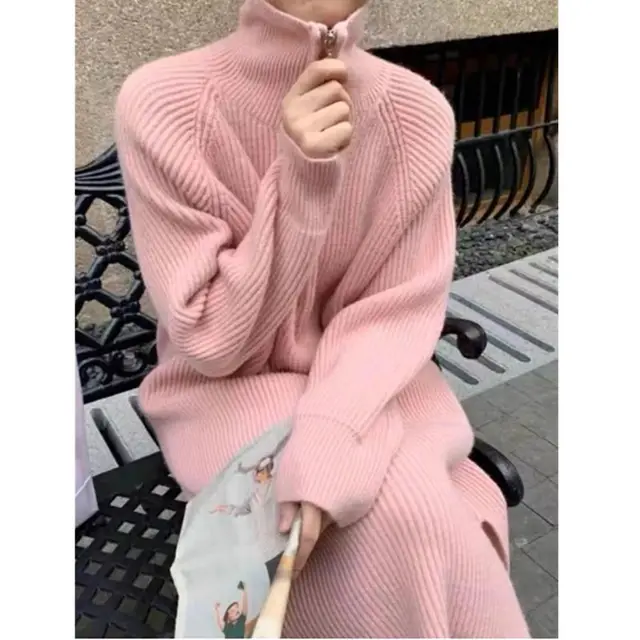 Overcoat Inner Wear Overknee Sweater Knitted Dress Pink - Shop at LoveMi