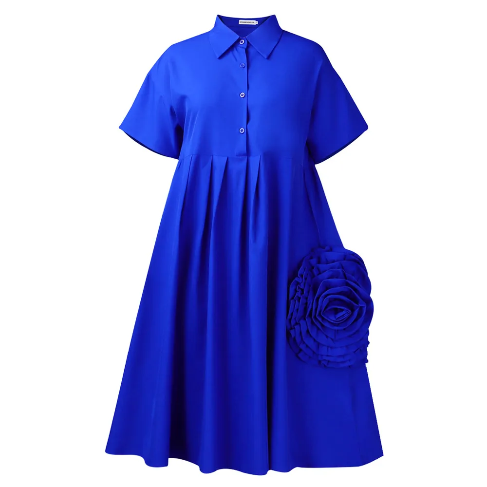 A- Line African Shirt Dress Women Regular Sleeve - Blue