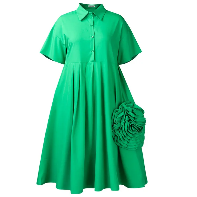 A Line African Shirt Dress Women Regular Sleeve Green - Shop at LoveMi