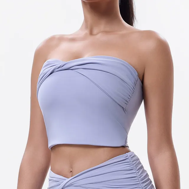 Yoga Top With Chest Pad Beauty Back Sports Underwear Light Gray Purple - Shop at LoveMi