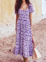Puff Sleeve Floral Casual Summer Dress - Floral - View 1