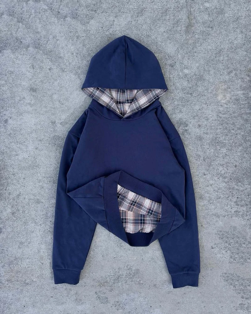 Hip Hop Double-sided Retro Plaid Casual Sweater - Dark Blue - View 1