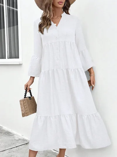 Multi layer Pleated Loose Stitching Texture Dress White - Shop at LoveMi