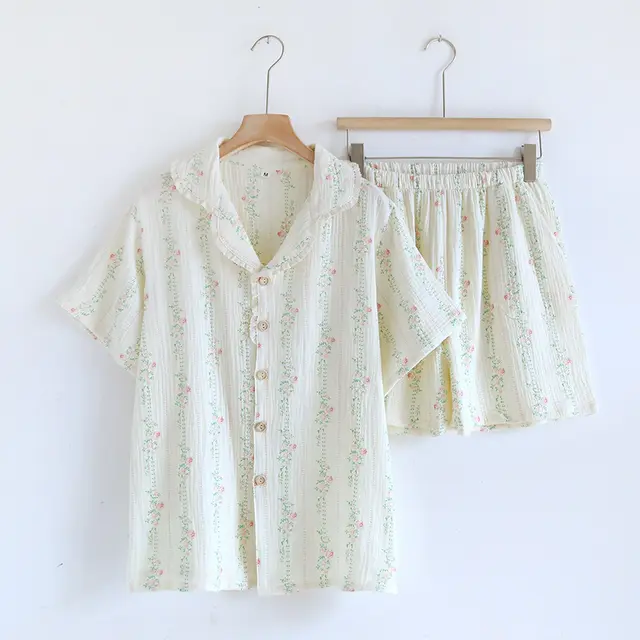 Sweet Floral Short sleeved Shorts Cotton Pajamas Heartbeats - Shop at LoveMi
