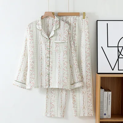 Cotton Printed Long Sleeve Loose Home Wear Suit Flower Rabbit - Shop at LoveMi