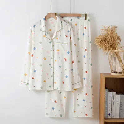 Cotton Printed Long Sleeve Loose Home Wear Suit Simple Bunny - Shop at LoveMi