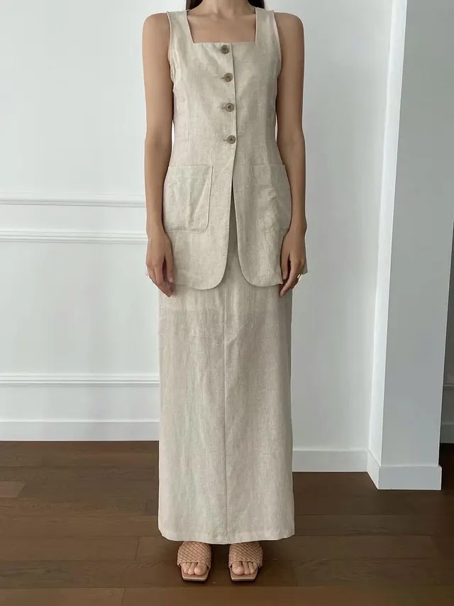 Vest Long Skirt Two piece Women's Suit Apricot - Shop at LoveMi