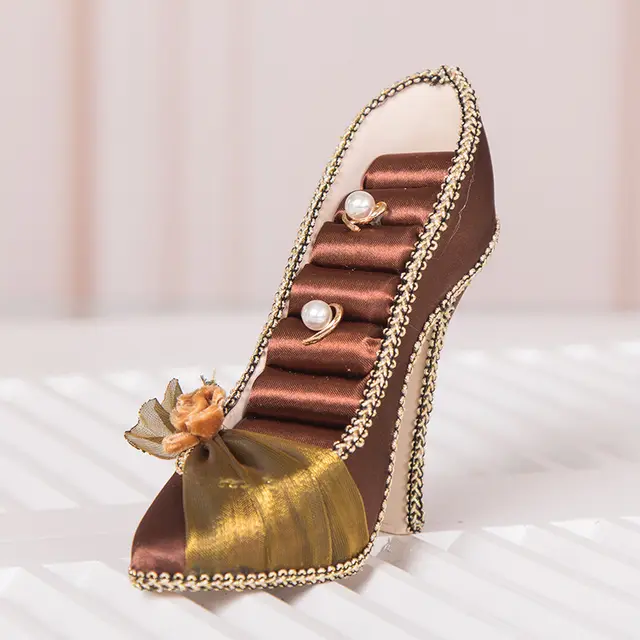 Jewelry Display Shelf High Heels Storage Ear Stud And Ring Home Brown Velvet Flower - Shop at LoveMi