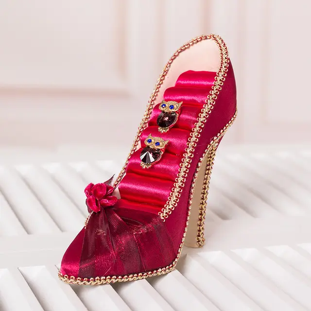 Jewelry Display Shelf High Heels Storage Ear Stud And Ring Home Wine Red Velvet Flower - Shop at LoveMi