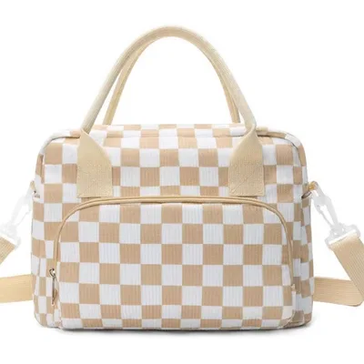 Men's And Women's Thermal Insulation Simple Large Capacity Work Lunch Box Handbag Checkered Platter - Shop at LoveMi