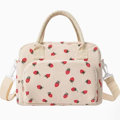 Men's And Women's Thermal Insulation Simple Large Capacity Work Lunch Box Handbag Strawberry Printing - Shop at LoveMi