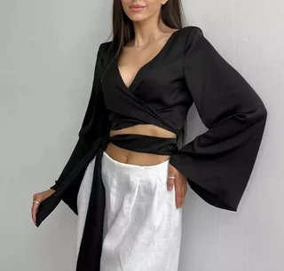 Butyl Acetate Bandage Design Fashion Women's Wear Top - Black