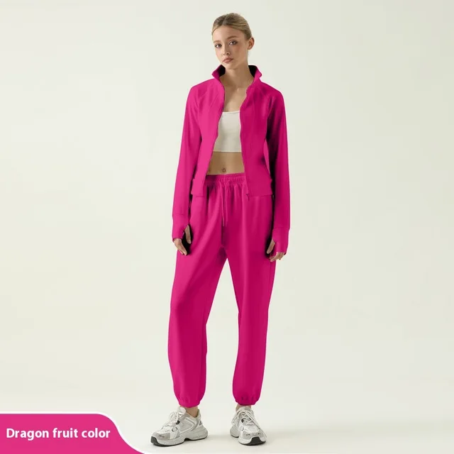 Sporty Clothing Loose fit Tappered Trousers Outdoor Running Charge Fitness Suit Pitaya Color - Shop at LoveMi