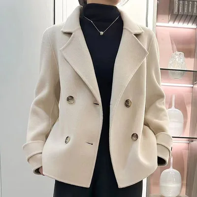 Short Handmade Fall Winter Coat Loose Oatmeal Color 3Xl - Shop at LoveMi