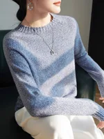 Seven-pin Thickened Skin-friendly Velvet Flower Yarn Sweater Classic Round Neck - Floral Blue