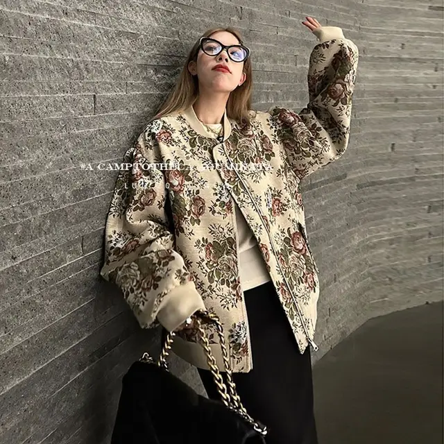 High grade Fried Street Niche Design Korean Short Jacket Vintage Floral - Shop at LoveMi