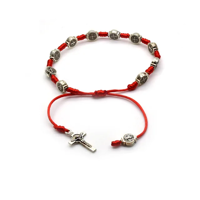 Saint Benedict Red Rope Hand woven Virgin Cross Bracelet Red - Shop at LoveMi