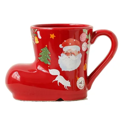 Christmas Gift Cute Creative Cartoon Christmas Shoes Ceramic Cup Single Cup Red - Shop at LoveMi