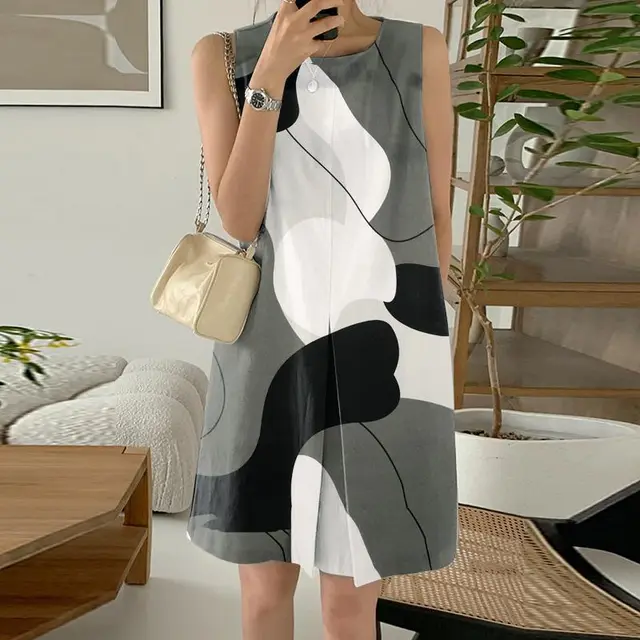 Women's Short Sleeveless Printed Dress Black - Shop at LoveMi