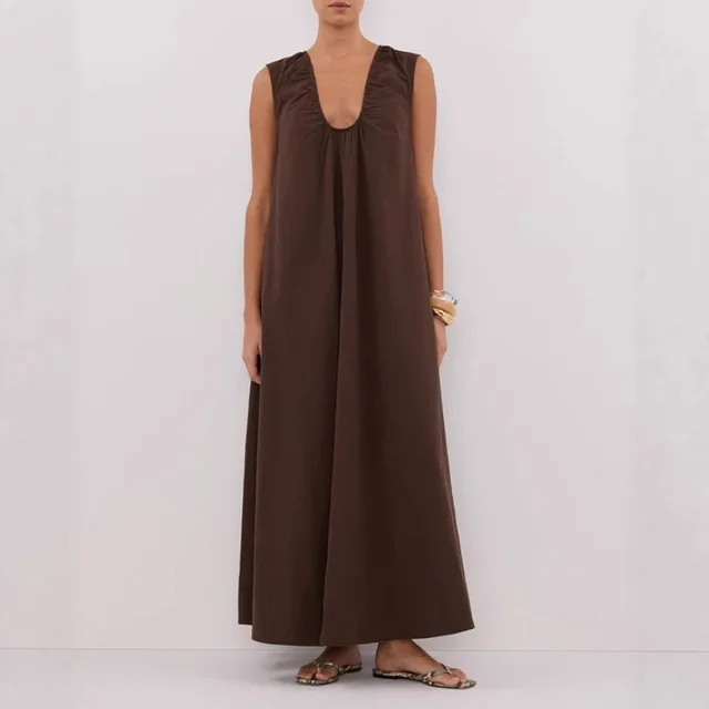 Women's Niche Pleated V neck Vest Skirt Brown - Shop at LoveMi