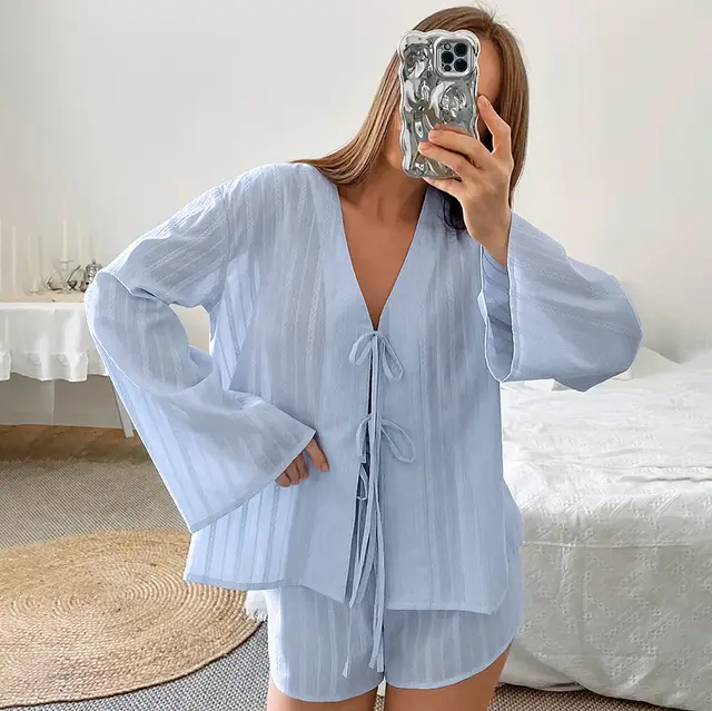 Casual And Comfortable Shorts Pajamas Two piece Set Blue - Shop at LoveMi