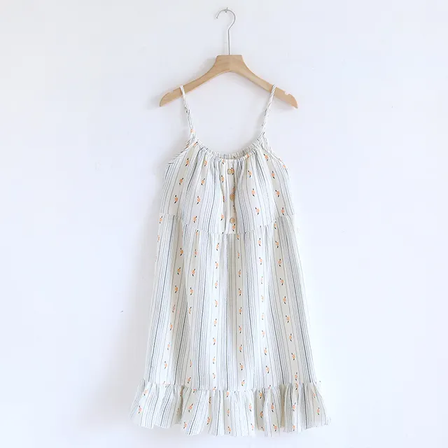 Sweet Floral Suspender Skirt Cotton Pajamas Blue - Shop at LoveMi