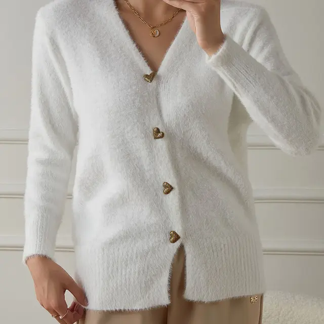 Design Sense Loose Temperament V neck Sweater For Women White - Shop at LoveMi
