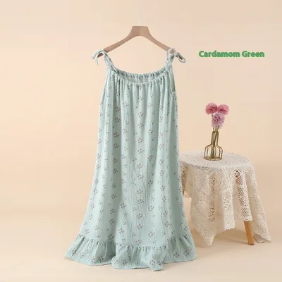Crepe Gauze Vest Suspenders Nightdress Long Dress Pajamas Trimeresurus Wine Flowers - Shop at LoveMi