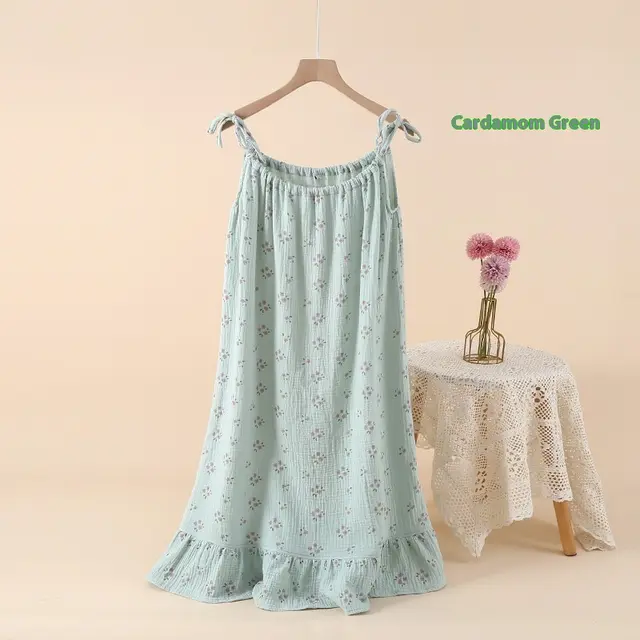 Crepe Gauze Vest Suspenders Nightdress Long Dress Pajamas Trimeresurus Wine Flowers - Shop at LoveMi