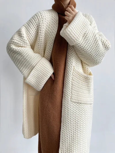 Hepburn Style Solid Color Knitted Cardigan Soft Glutinous Beige - Shop at LoveMi