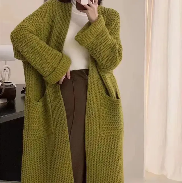 Hepburn Style Solid Color Knitted Cardigan Soft Glutinous Olive - Shop at LoveMi