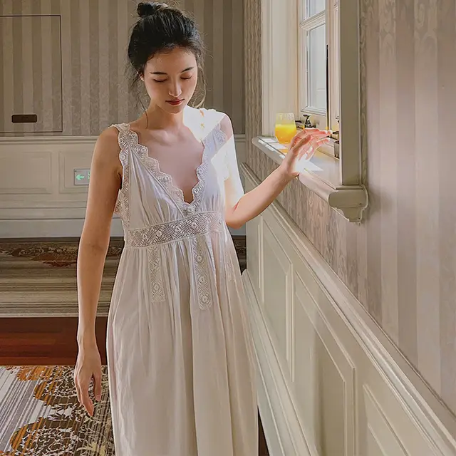 French Style Retro Goddess Sexy Beautiful Nightdress Antique White - Shop at LoveMi