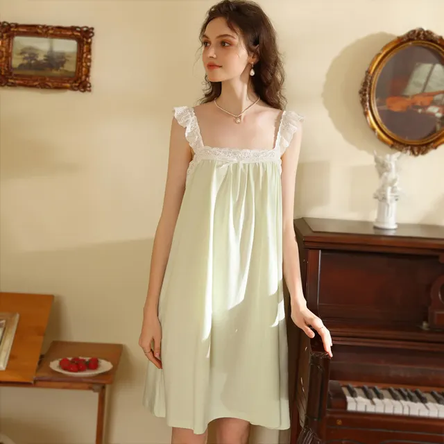 Slip Nightdress Court Retro Summer Princess Style French Sweet - Green
