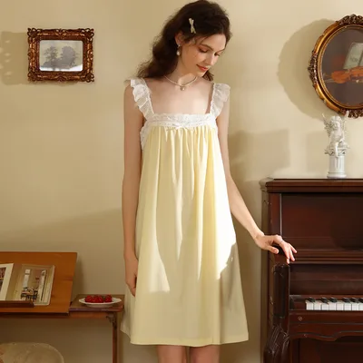 Slip Nightdress Court Retro Summer Princess Style French Sweet Yellow - Shop at LoveMi