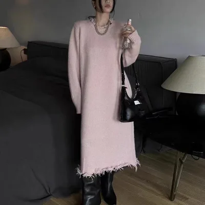 Loose Knitted Dress Straight Women Pink - Shop at LoveMi