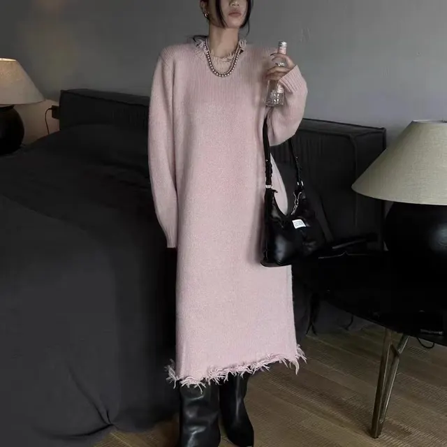 Loose Knitted Dress Straight Women Pink - Shop at LoveMi