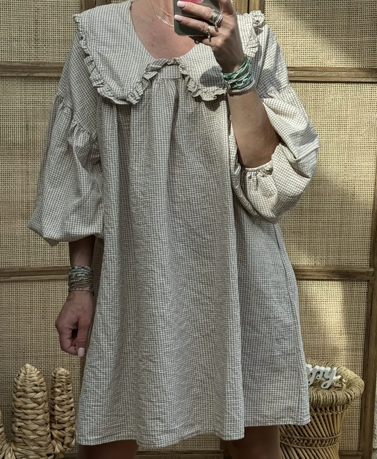Solid Color High-grade Versatile Lantern Sleeve Dress - Light Gray