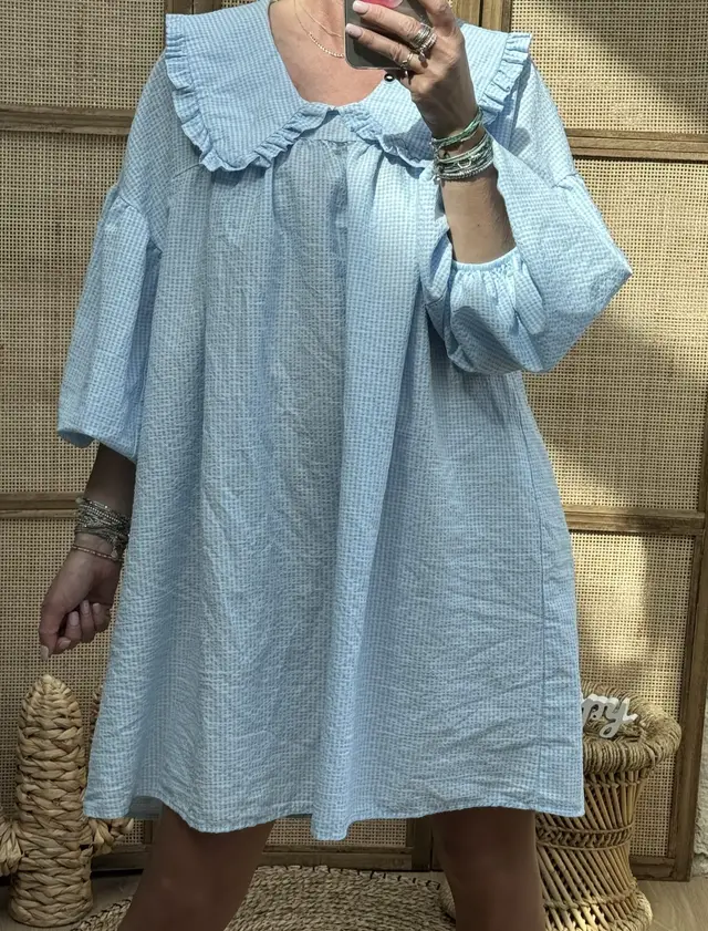 Solid Color High grade Versatile Lantern Sleeve Dress Sky Blue - Shop at LoveMi