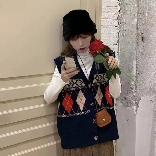 Loose Outer Wear Cardigan Sleeveless Top Navy Blue - Shop at LoveMi
