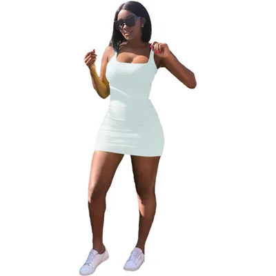 Casual Big U neck Sunken Stripe Strap Slim Fit Dress White - Shop at LoveMi