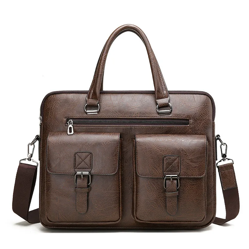 Laptop Men's Briefcase Computer Crossbody Business - Brown - View 1