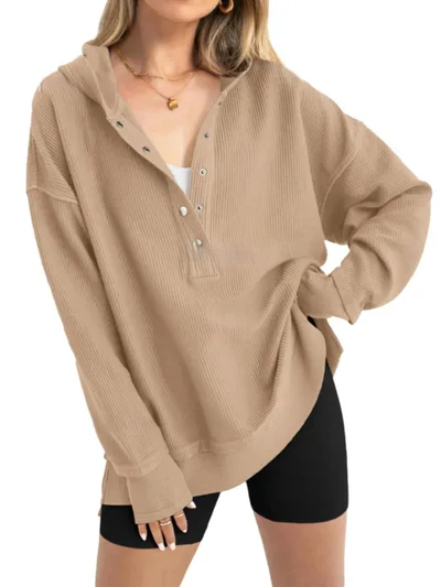 Autumn And Winter Solid Color Loose Raglan Sleeve Sweater Khaki - Shop at LoveMi