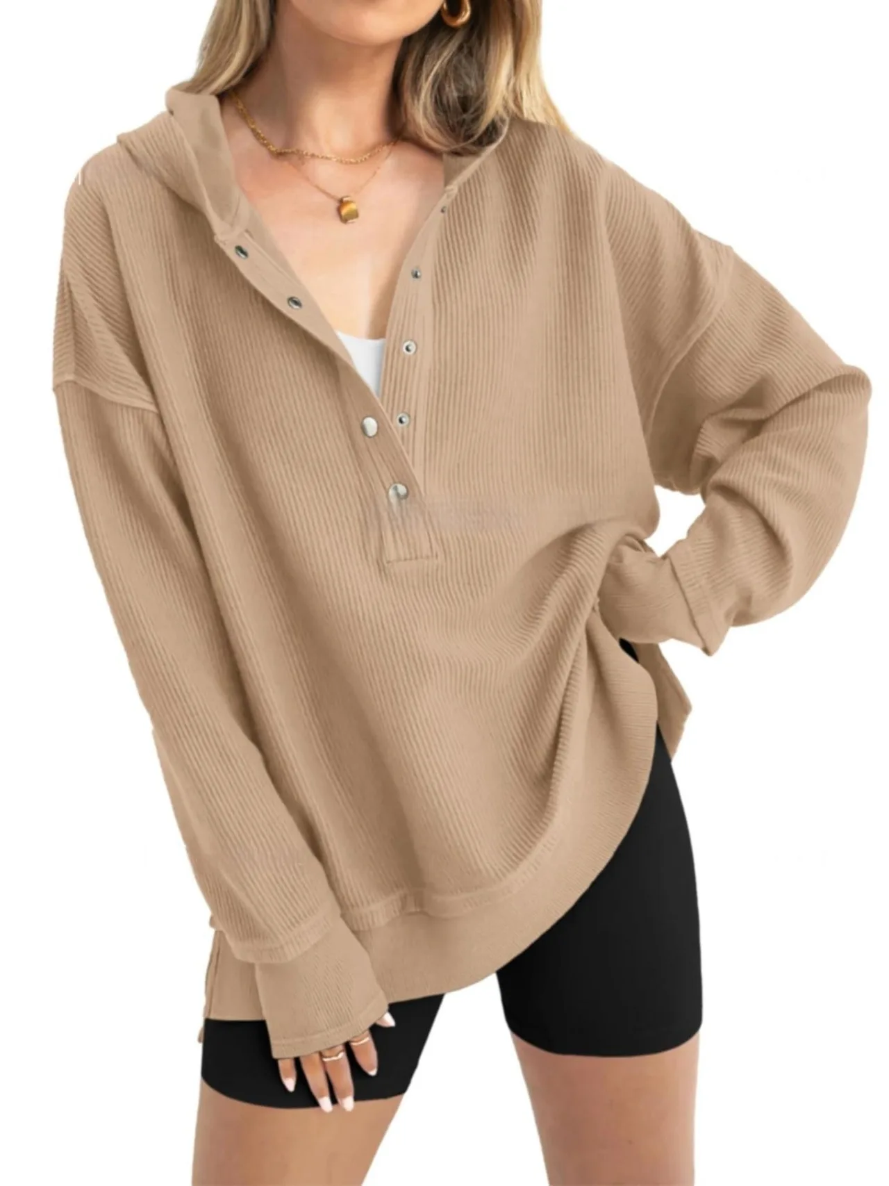 Autumn And Winter Solid Color Loose Raglan Sleeve Sweater - Khaki
